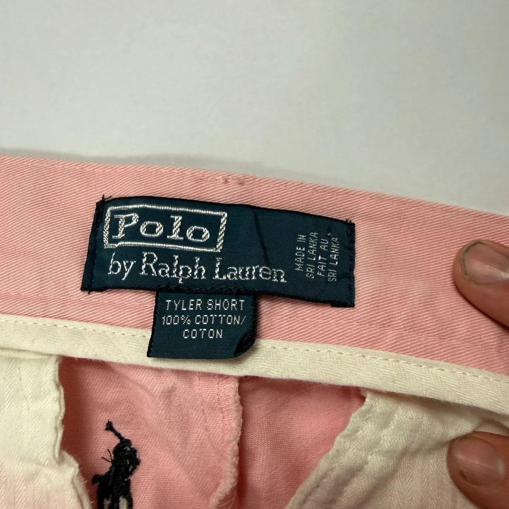 Y2K Polo Ralph Lauren Mens 30 Pink Chino Shorts All Over Pony Logo Embroidered